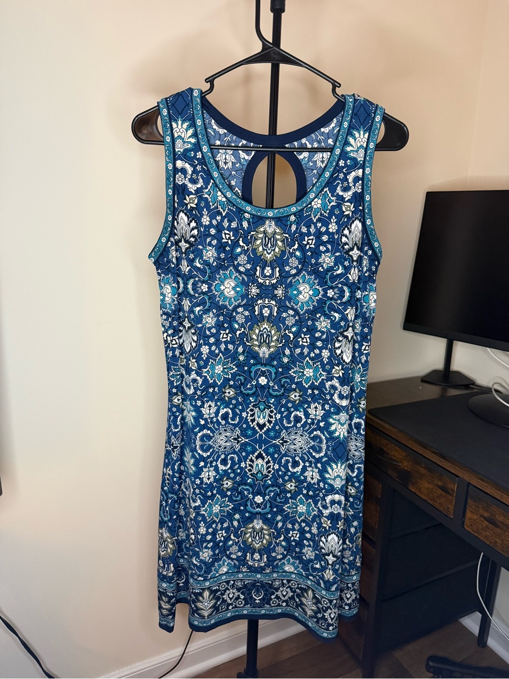 Max Studio Navy and Teal Sleeveless Printed Dress